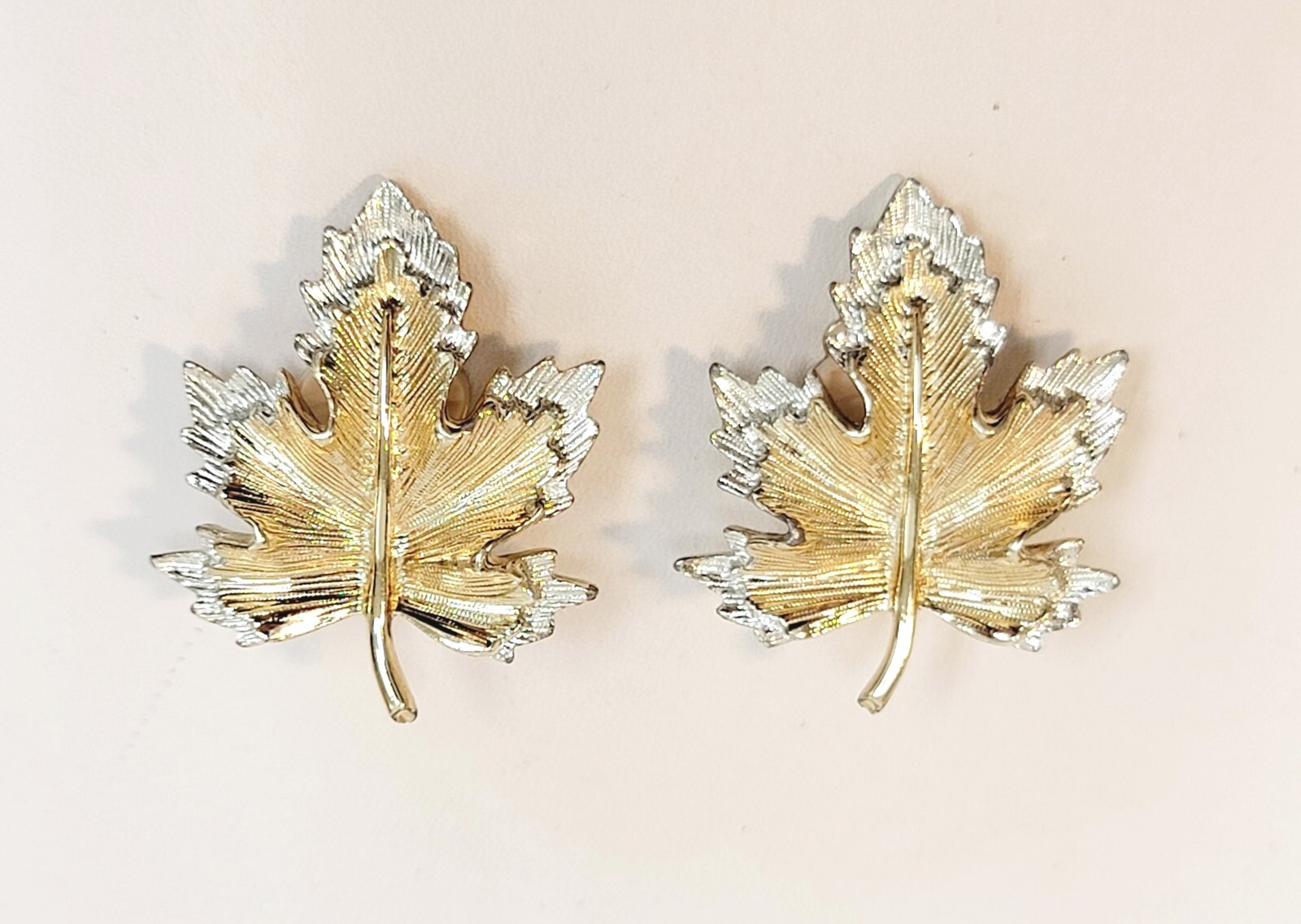 Vintage Sarah Coventry Maple Leaf Earrings Silver Tone & Gold Tone