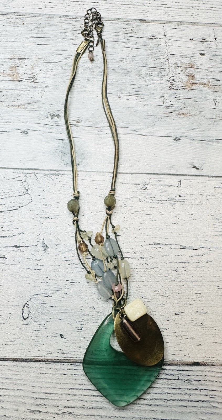 Vintage Avon Teal And Metal Beaded Multi Strand Necklace
