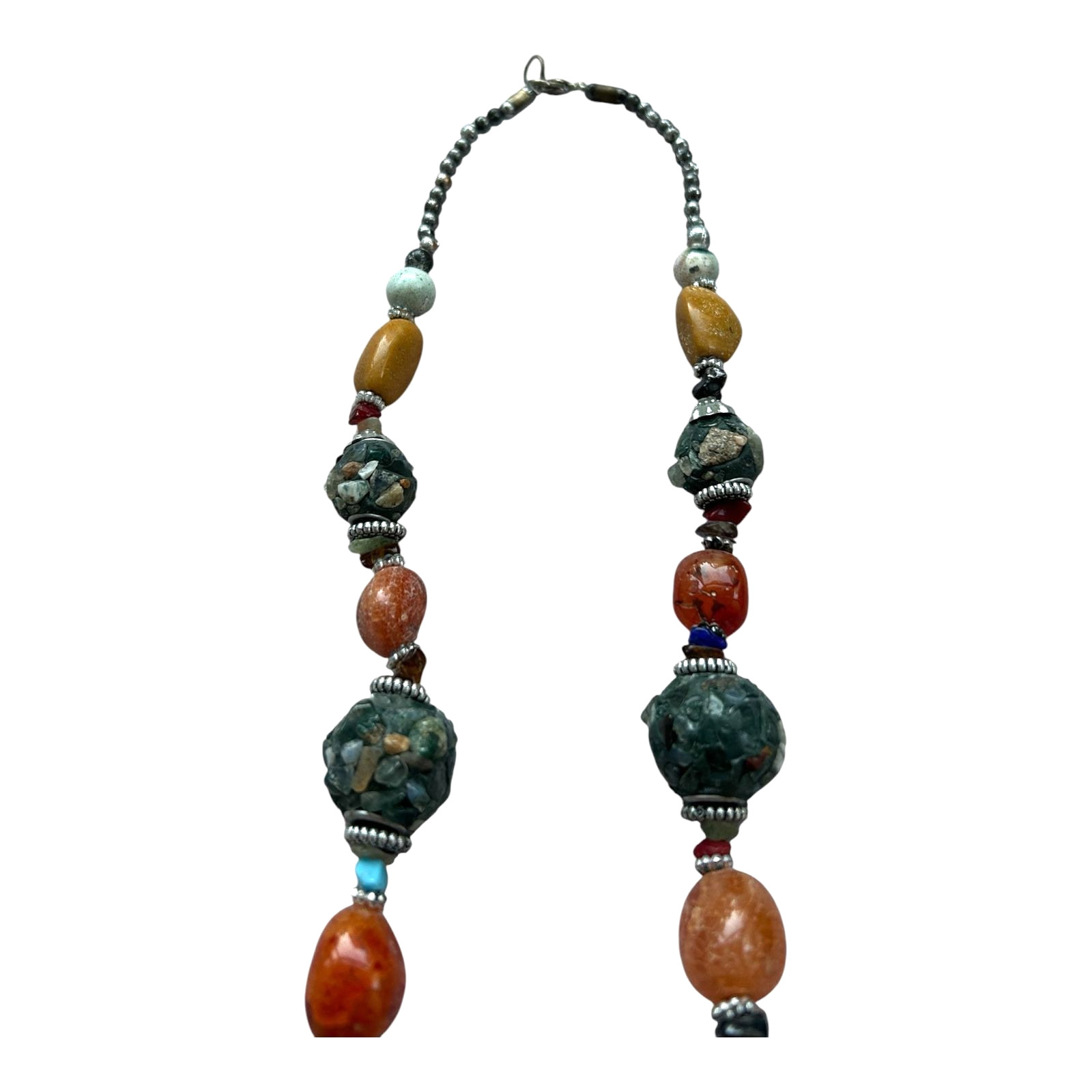 Vintage Chunky Mosaic Stone Beaded Necklace Multicolor Boho Statement Artisan