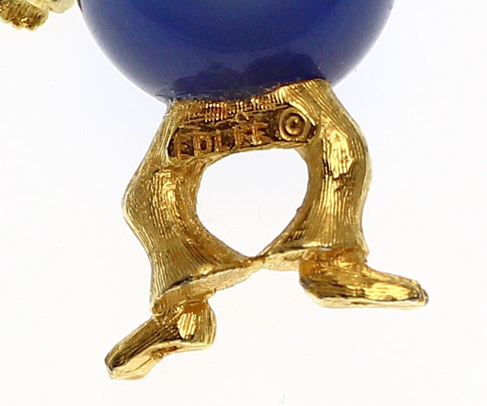 Vintage Edlee Keychain Gold Tone Rhinestone Duck Blue Moonglow Lucite Belly
