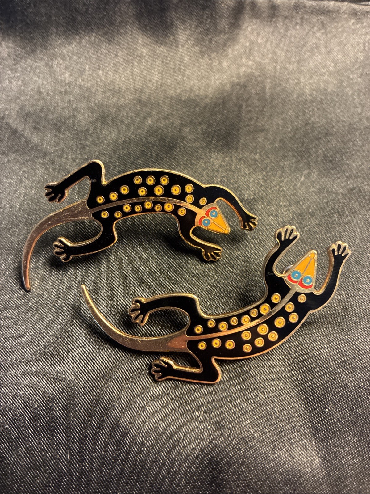 Laurel Burch Lizard Black Stud Enamel Earrings