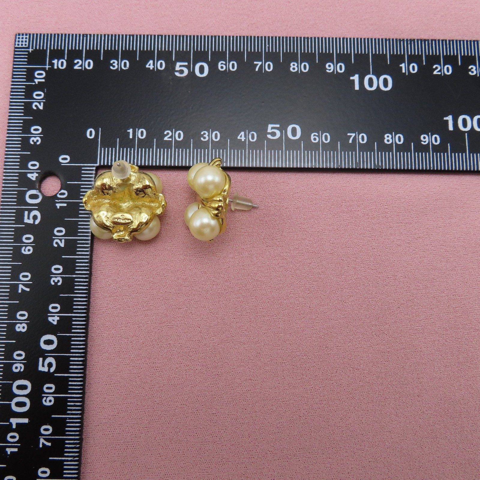 Givenchy Vintage Earrings White Pearl Gold Cross .75 inch Chunky Studs 846f