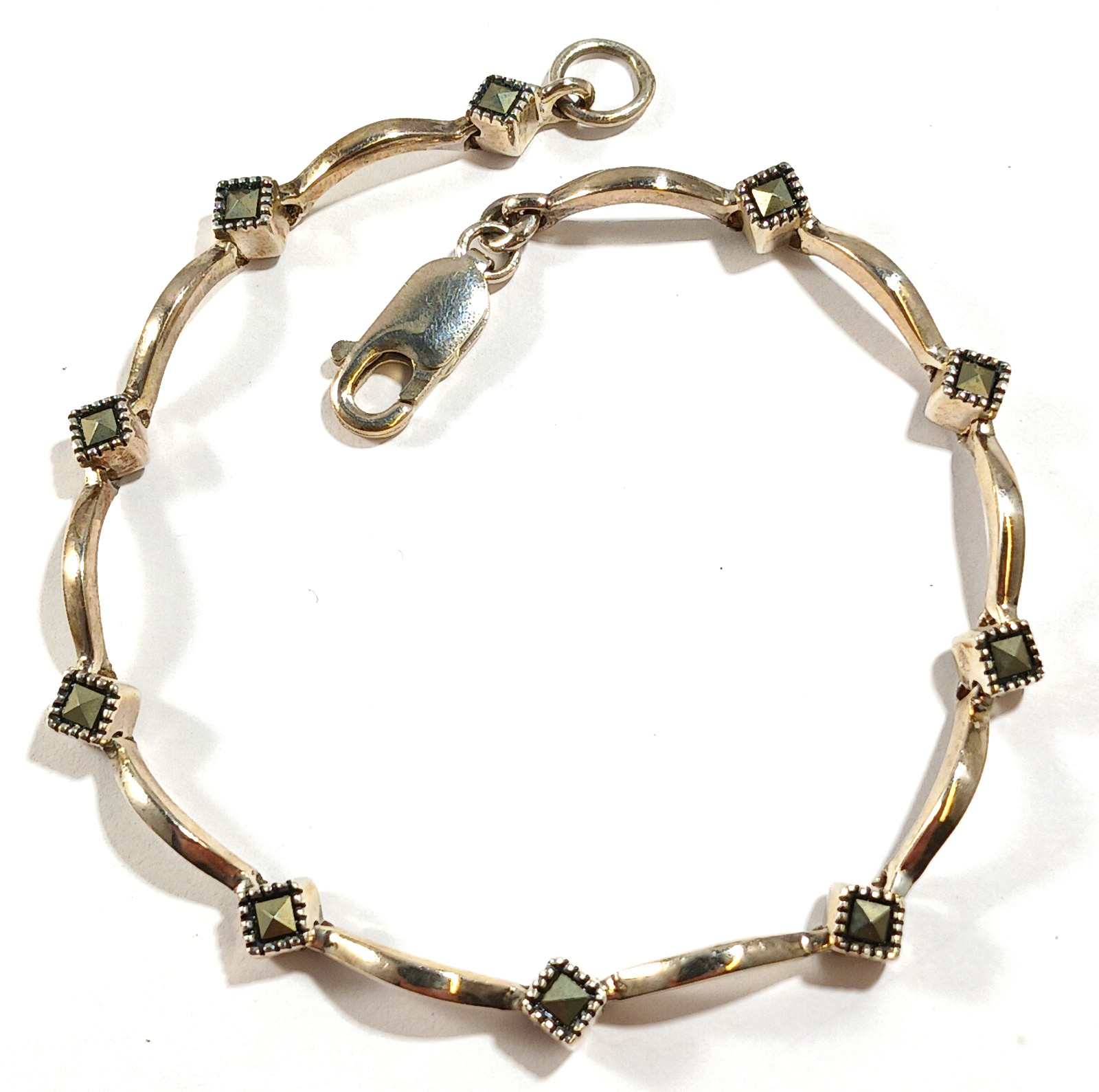 Sterling Silver Bar Link Marcasite Bracelet ~ Thin & Dainty ~ 7.5 Inches