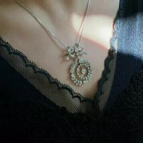 Vintage Art Deco Style Round Lab Created Diamond Wedding 925 Silver Gift Pendant