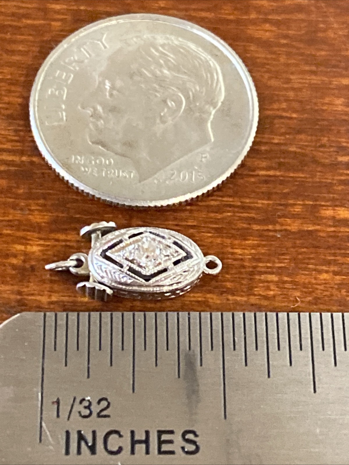Art Deco Clasp White Gold Diamond Engraved Open Push Box Jewelry Finding