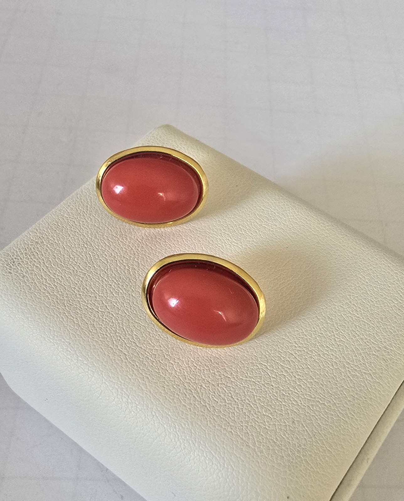 Vintage 80’s NOS Gold Tone Orange Cab Oval Pierced Earrings Made in USA New