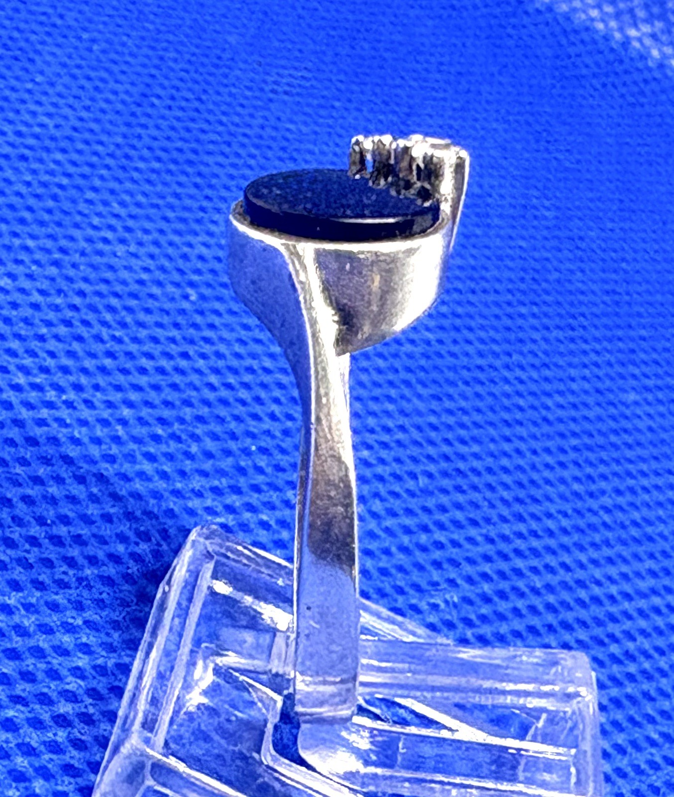A08 Vintage 925 Sterling Silver Ring Size 8 est 1950s Black Onyx & Topaz 2.95g