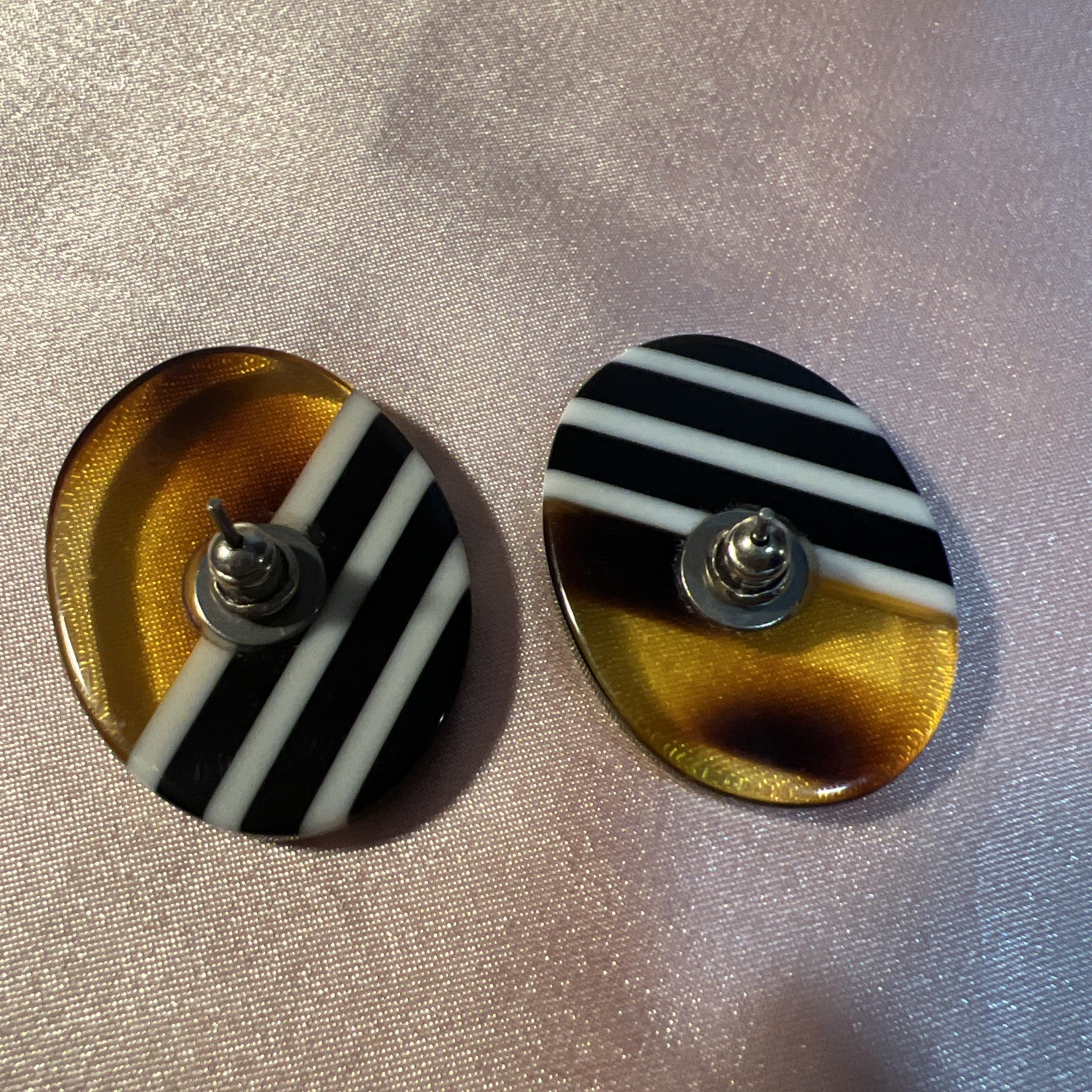 Vintage Mod Acrylic Lucite Faux Tortoise Earrings French Deco Pierced