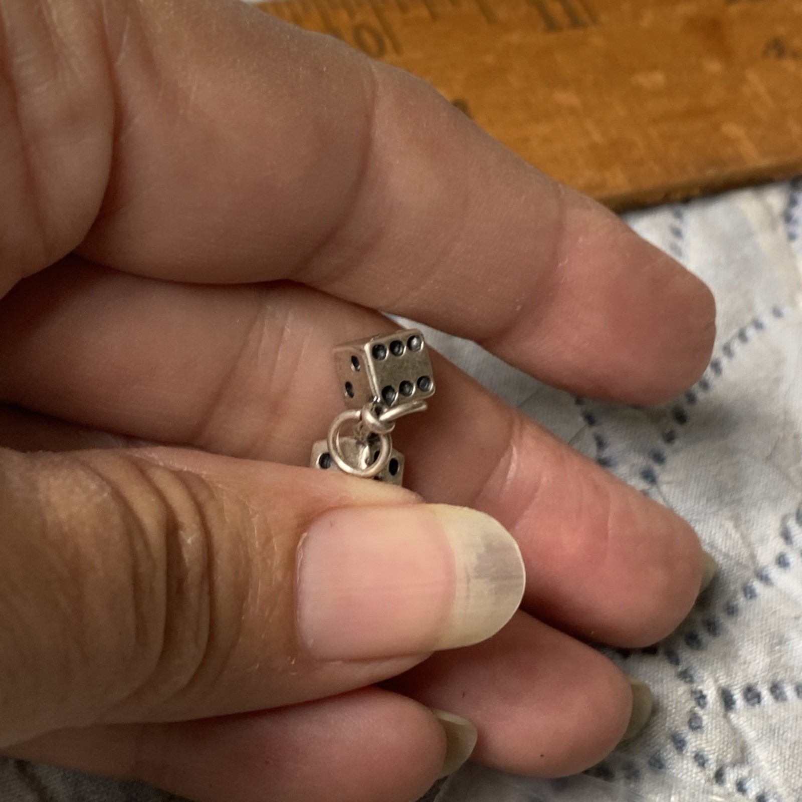 Vtg Solid Sterling Silver Lucky Dice Charm Pendant Casino Gambling 925