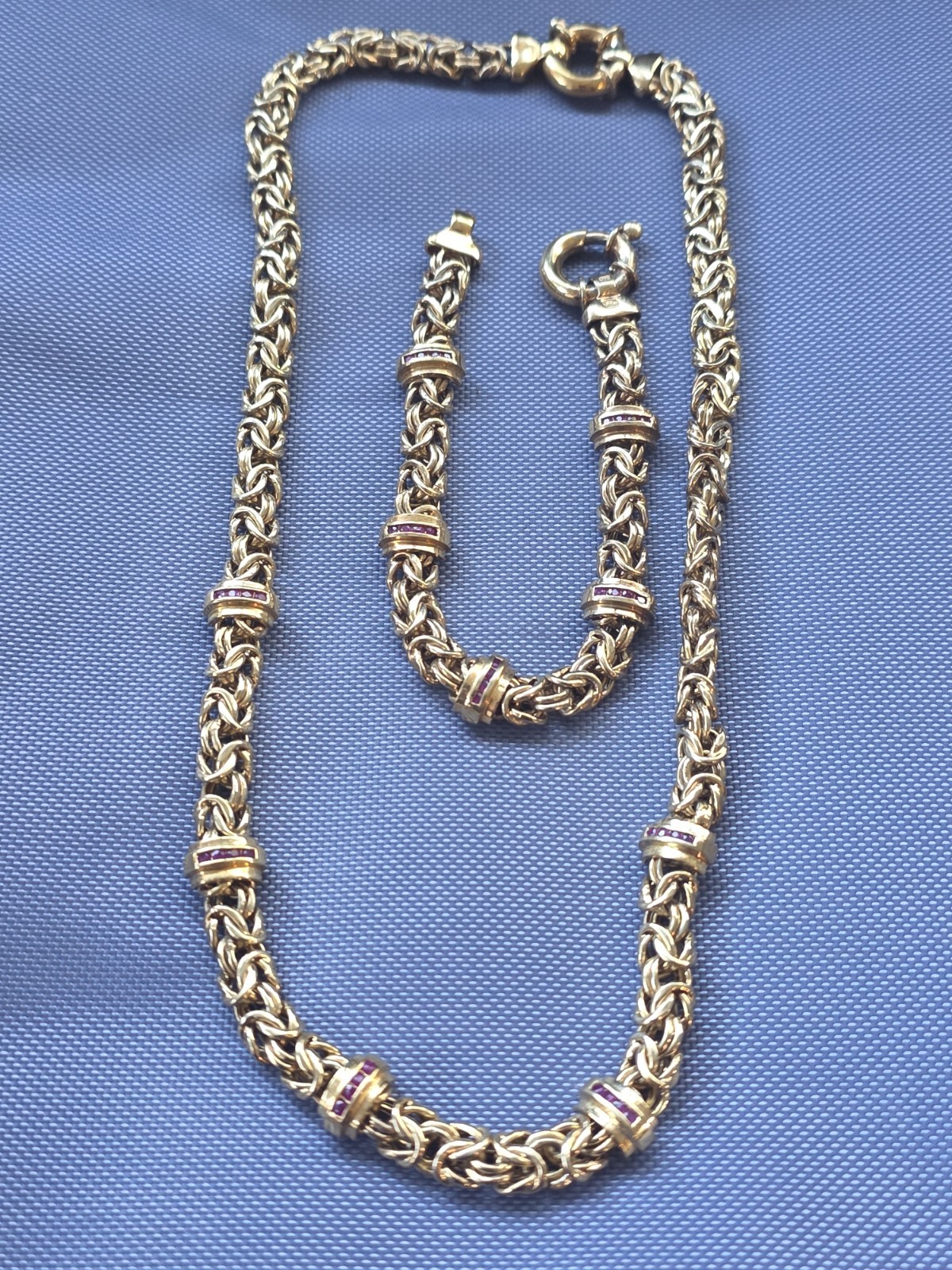 Vintage Byzantine Goldtone Silver Plated Necklace & Bracelet Set 42 Grams #7