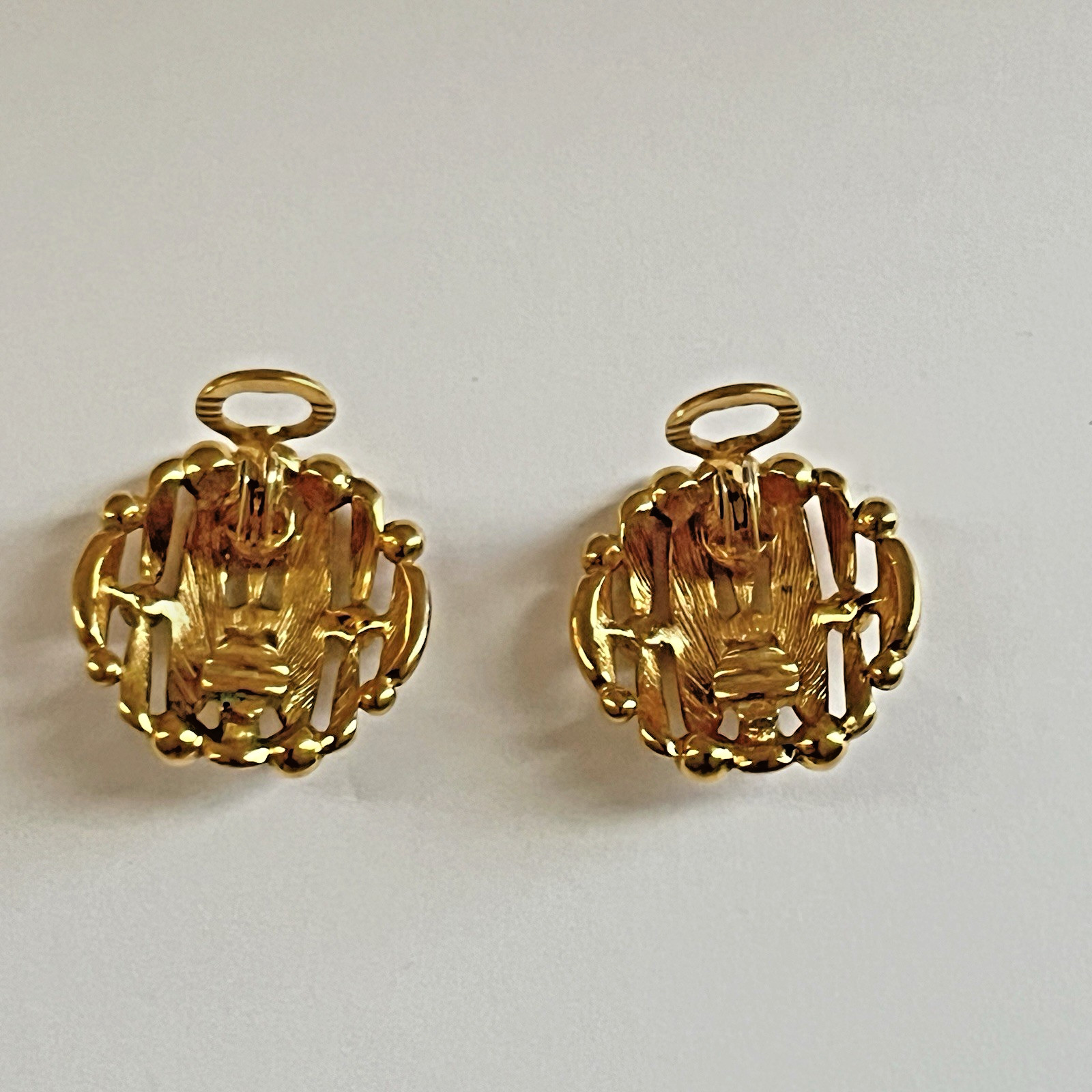 Vintage Monet Shiny Gold Tone Basketweave Clip Earrings Very Good Condition