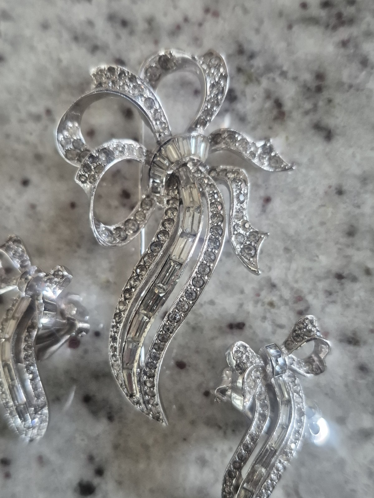 Kramer New York Vintage Signed Clear Rhinestone Brooch & Earrings Set