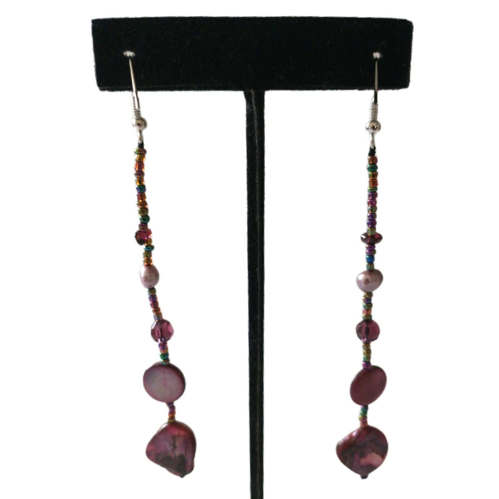 Pink Shell Beaded Dangle Earrings Boho Coastal Beach Mermaidcore Statement