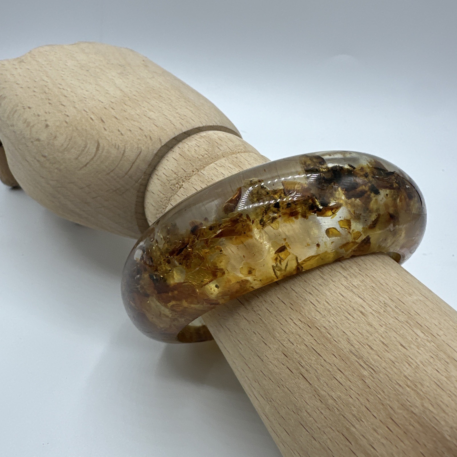 ‘70 Vtg Lucite Embedded Amber Cuff Bracelet. Fair condition. See pics.