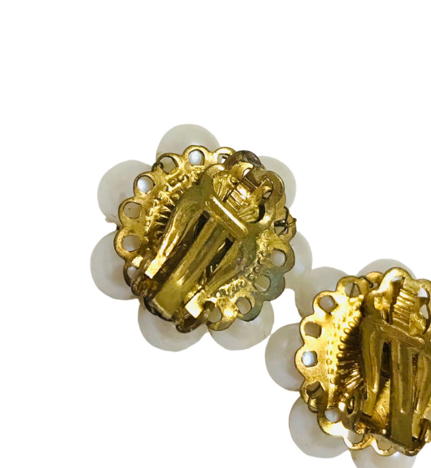 Vintage Hong Kong Japan Black Lucite Bead Cluster Clip On Earrings Black White