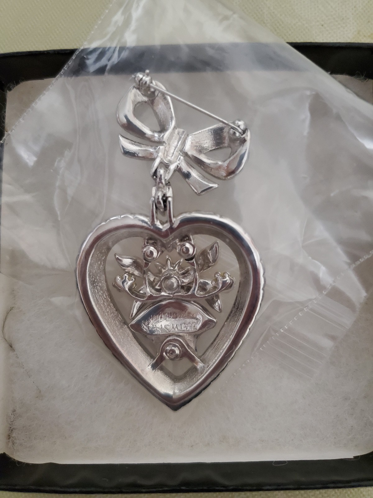 Enamel Rhinestone Flower Basket Heart Pin / Brooch Designed by HSM 1992