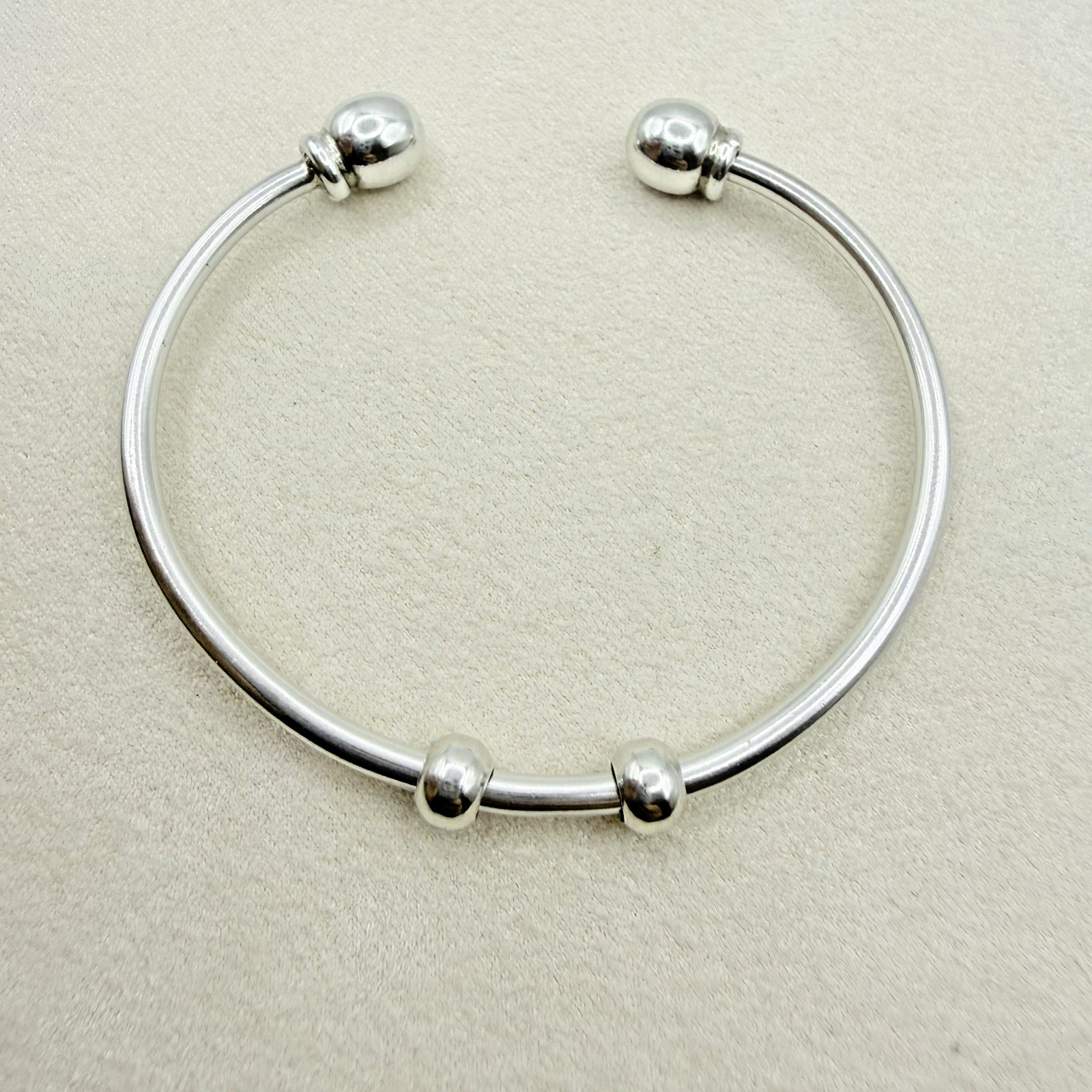 Vintage Sterling Silver Ball Stopper Slide On Bead Charms 2 Total for Bracelet
