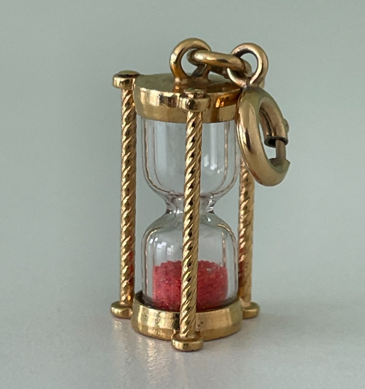 Vintage Gold Tone Mini Orange Sand Hourglass Timer Pendant Charm