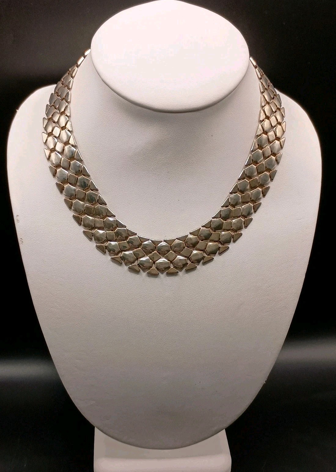 Vintage Wide Flat Mesh Link Silver Tone Choker Necklace Bracelet Set Couture