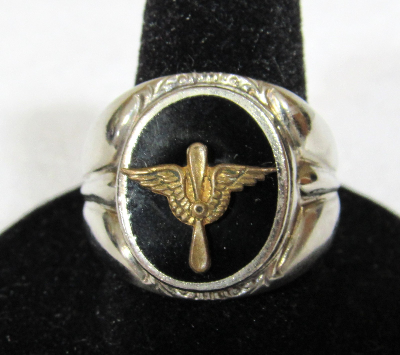 WWII US ARMY AIR CORPS AVIATOR PILOT STERLING SILVER RING SIZE 9 1/4 ~ NAMED #’D