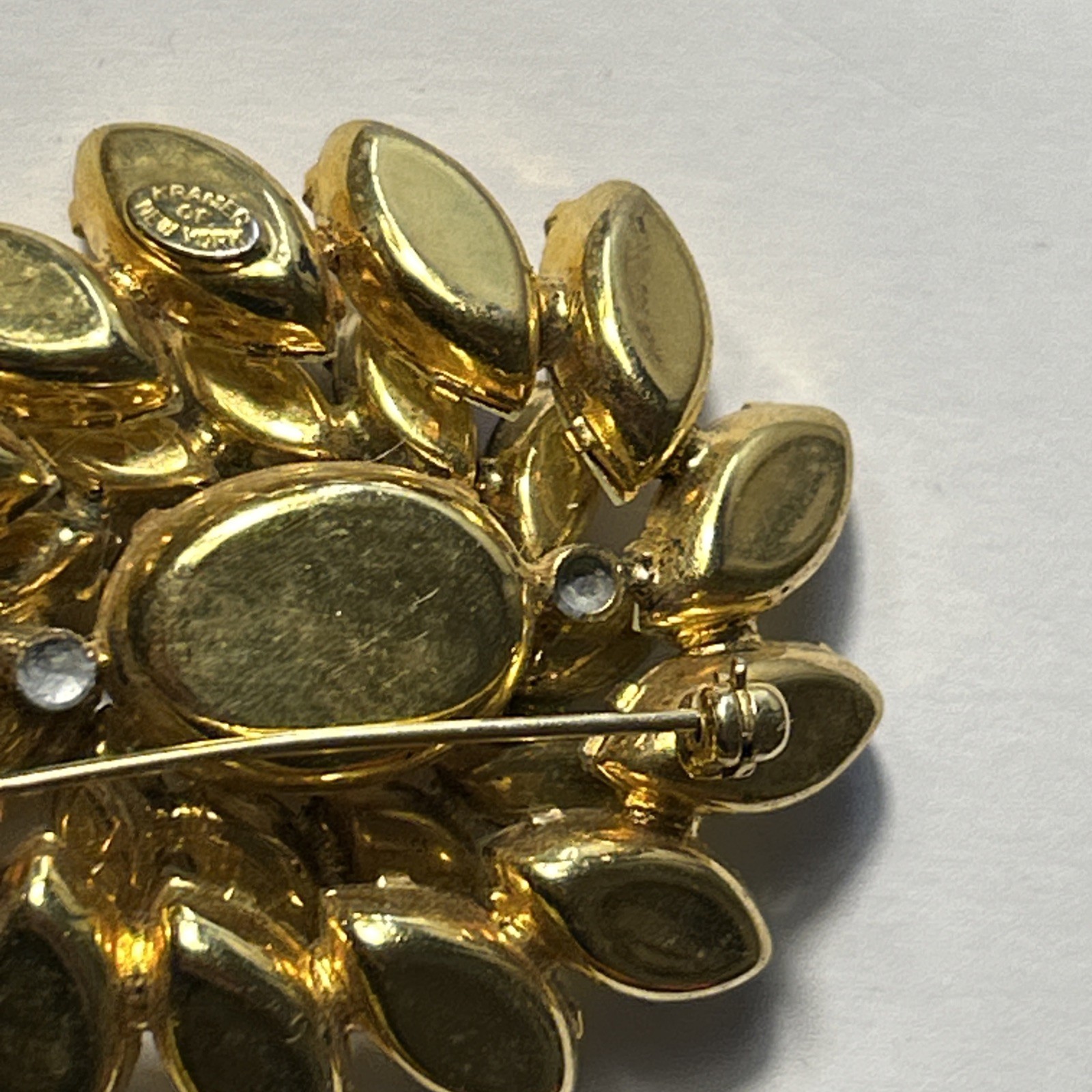 Vintage Kramer of New York Golden Brown Yellow & Clear Rhinestones 2″ Wide