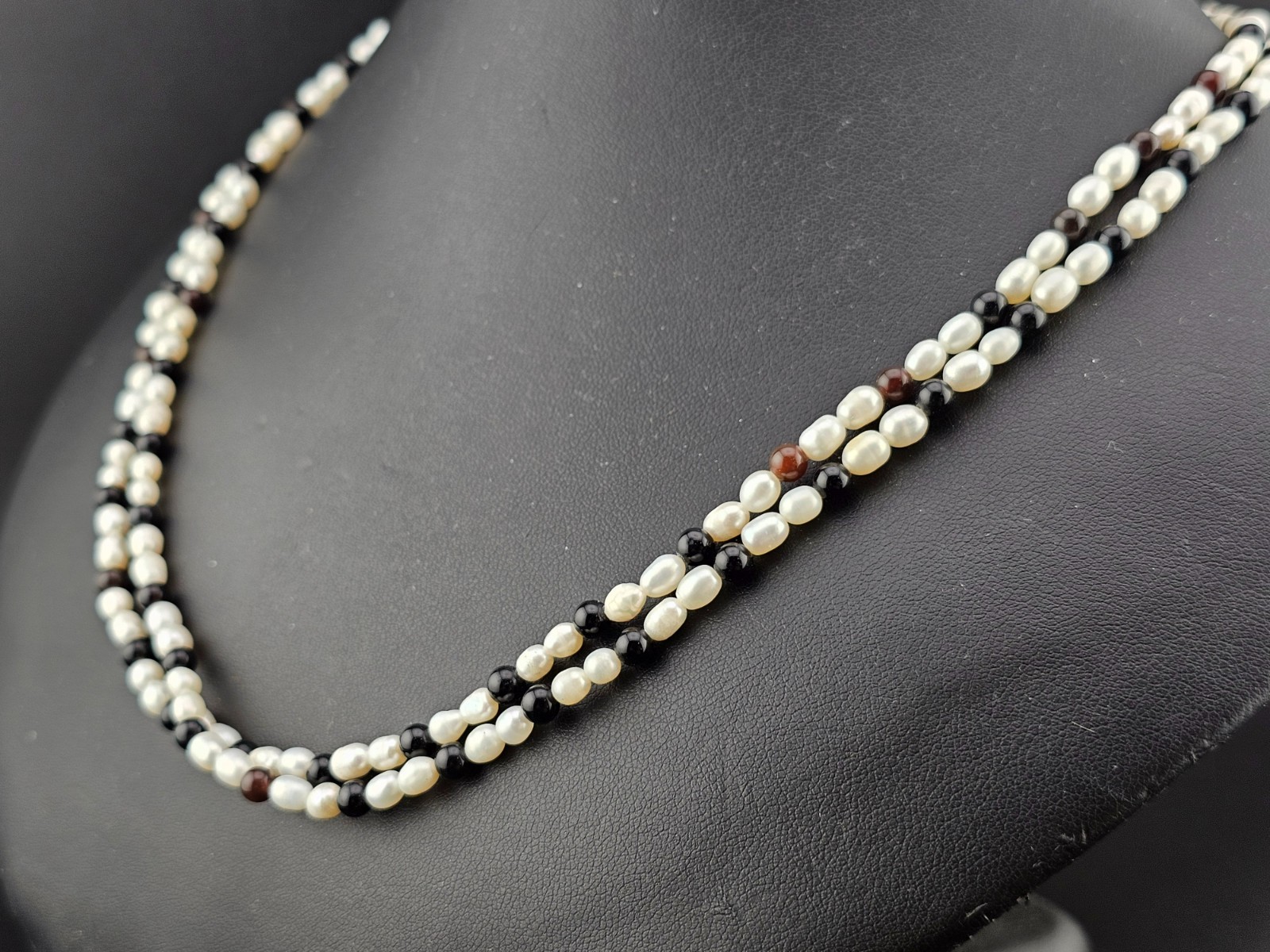 Vintage Rice Pearl Garnet 2 Strand 20″ Necklace