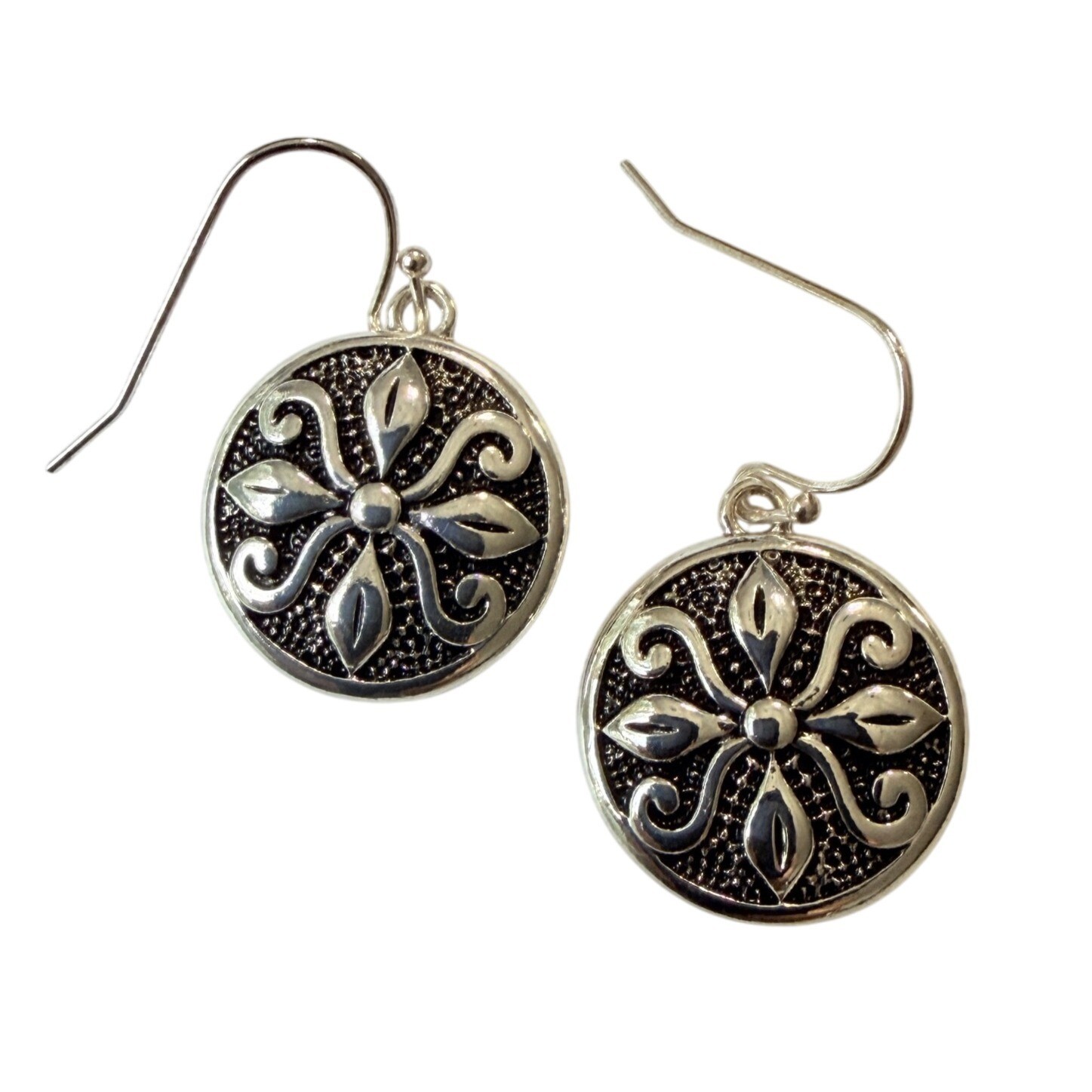 Y2K Vintage Bali Silver Tone Round Filigree Dangle Earrings 1-1/8″ Nickel Free