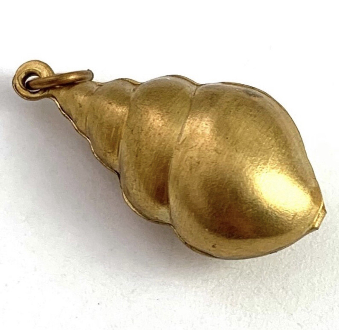 Vintage Brass Puffy Seashell Charm Beach Ocean Nautical Pendant