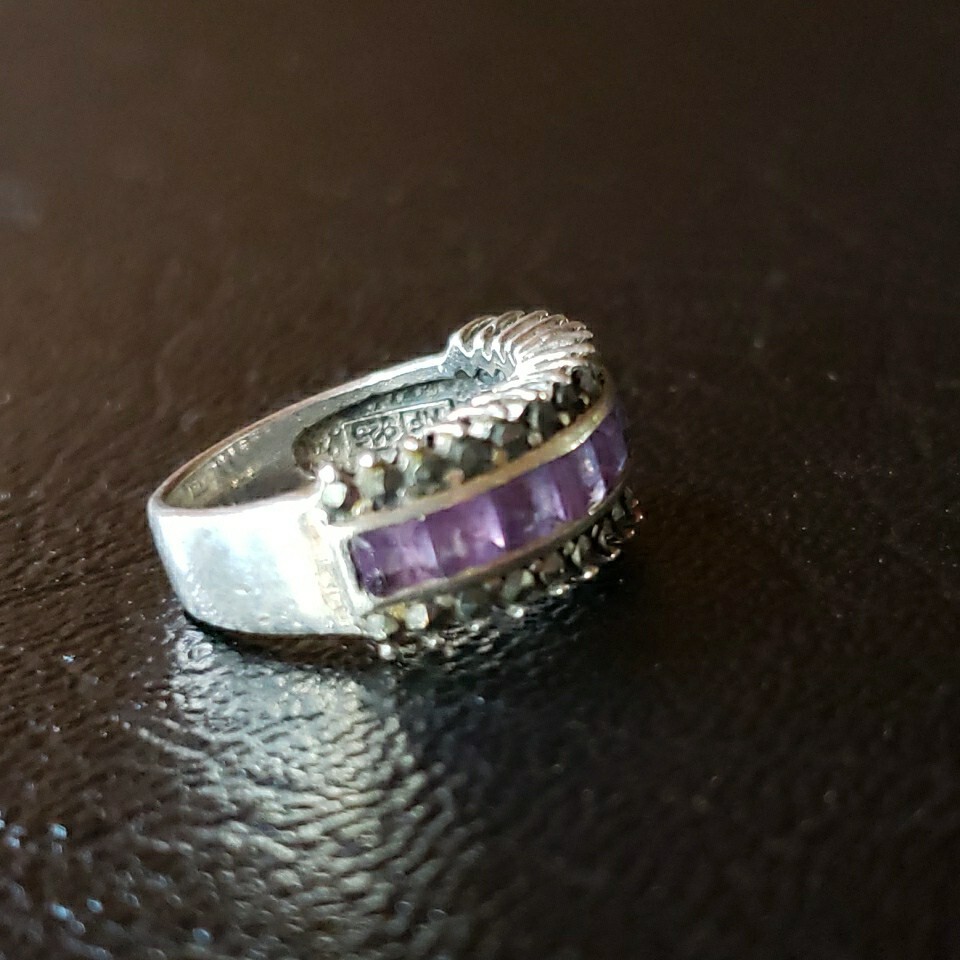 Sterling Silver/Amethyst/Marcasite Vintage Ring-size 6-nickel free