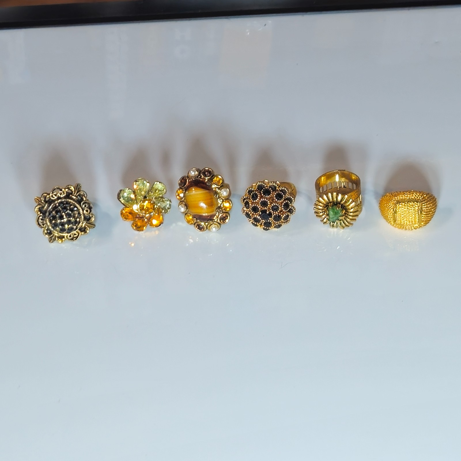 Vintage 6 Pc Assorted Judy lee &Unsigned Ring Lot Jewelry Mixed Styles and Sizes