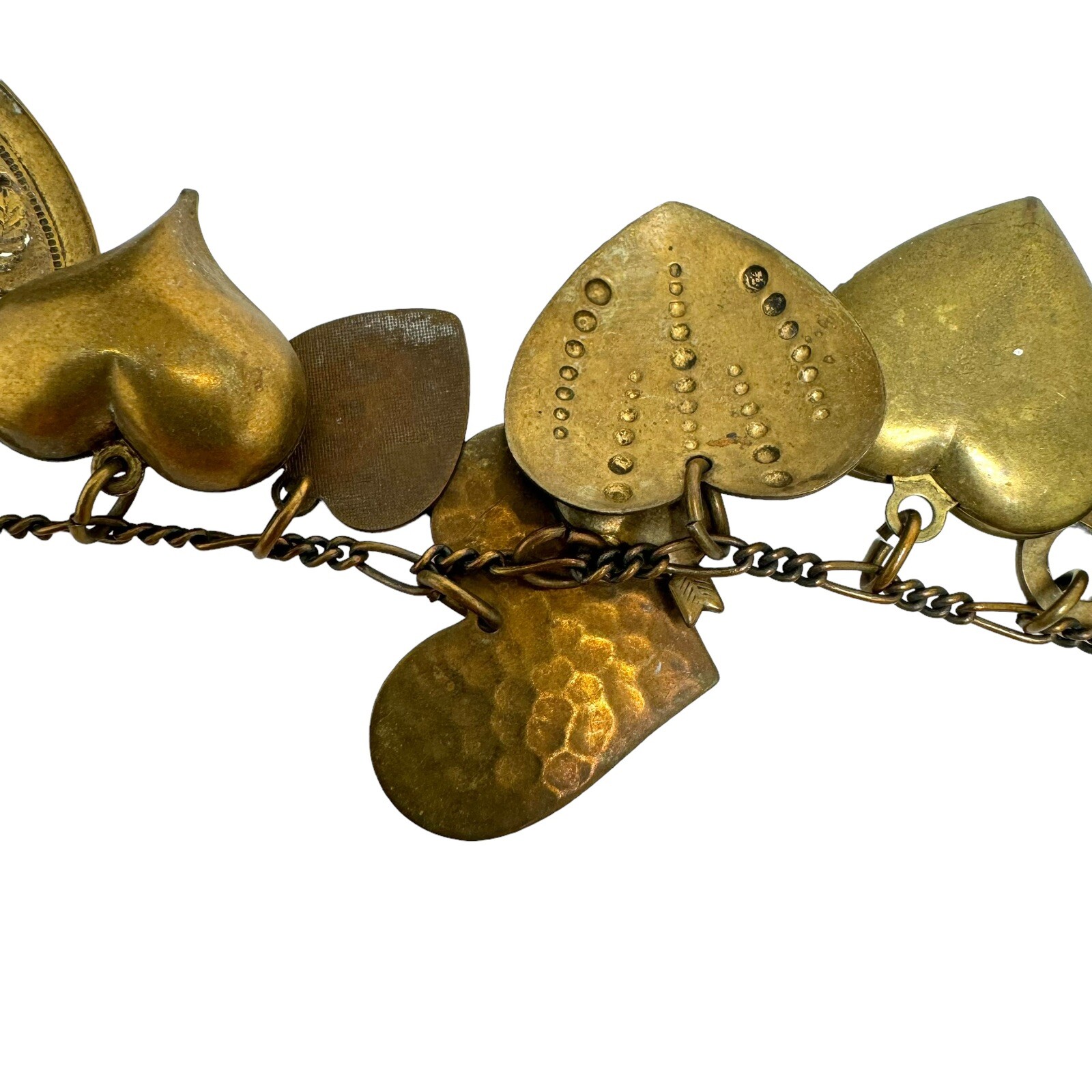 Victorian Style Bronze Color Embossed Fancy Hearts Cherub Charm Bracelet