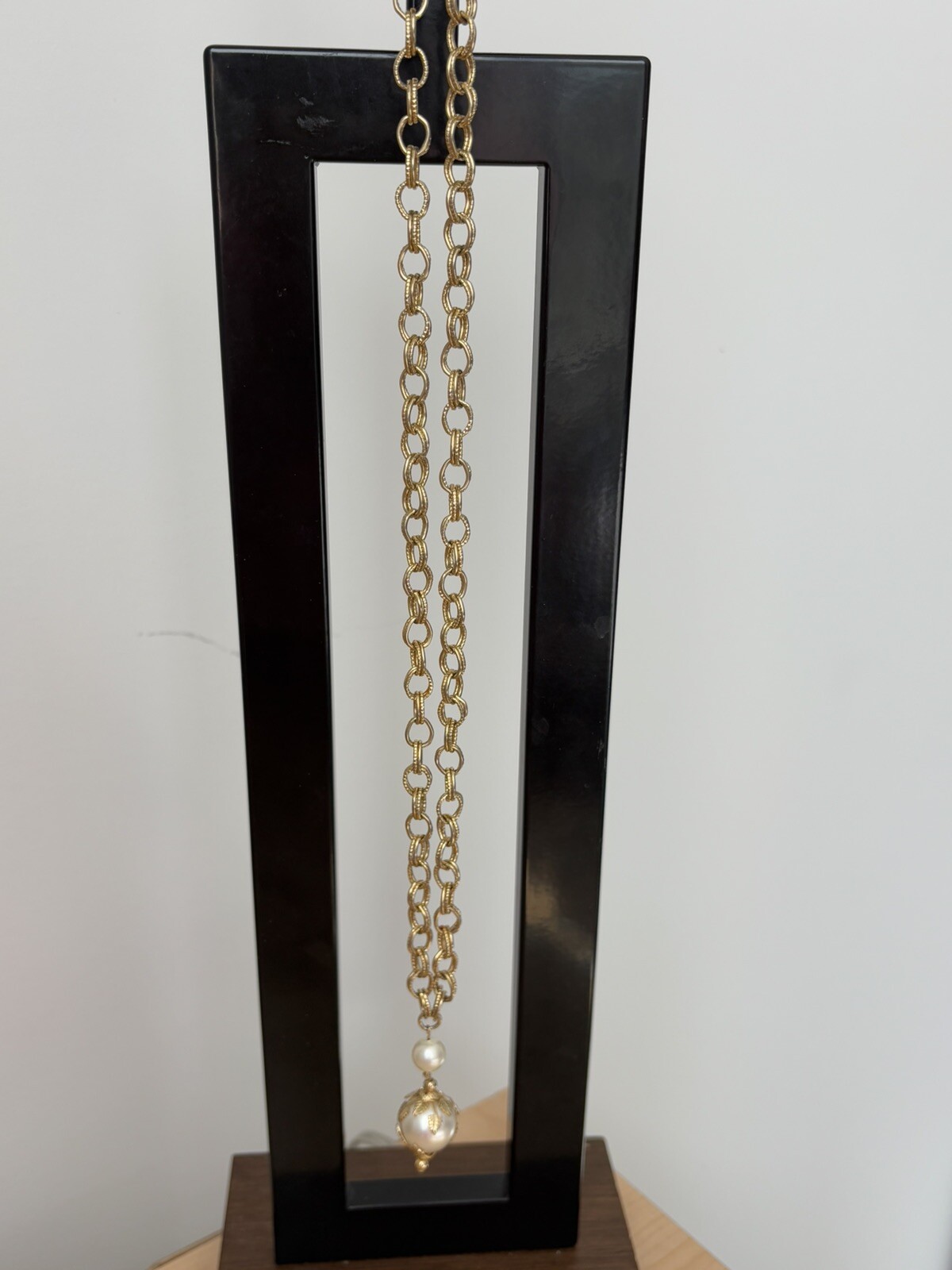 Faux Pearl Necklace / Gold Tone Chain/ Measures 25 In Total Length