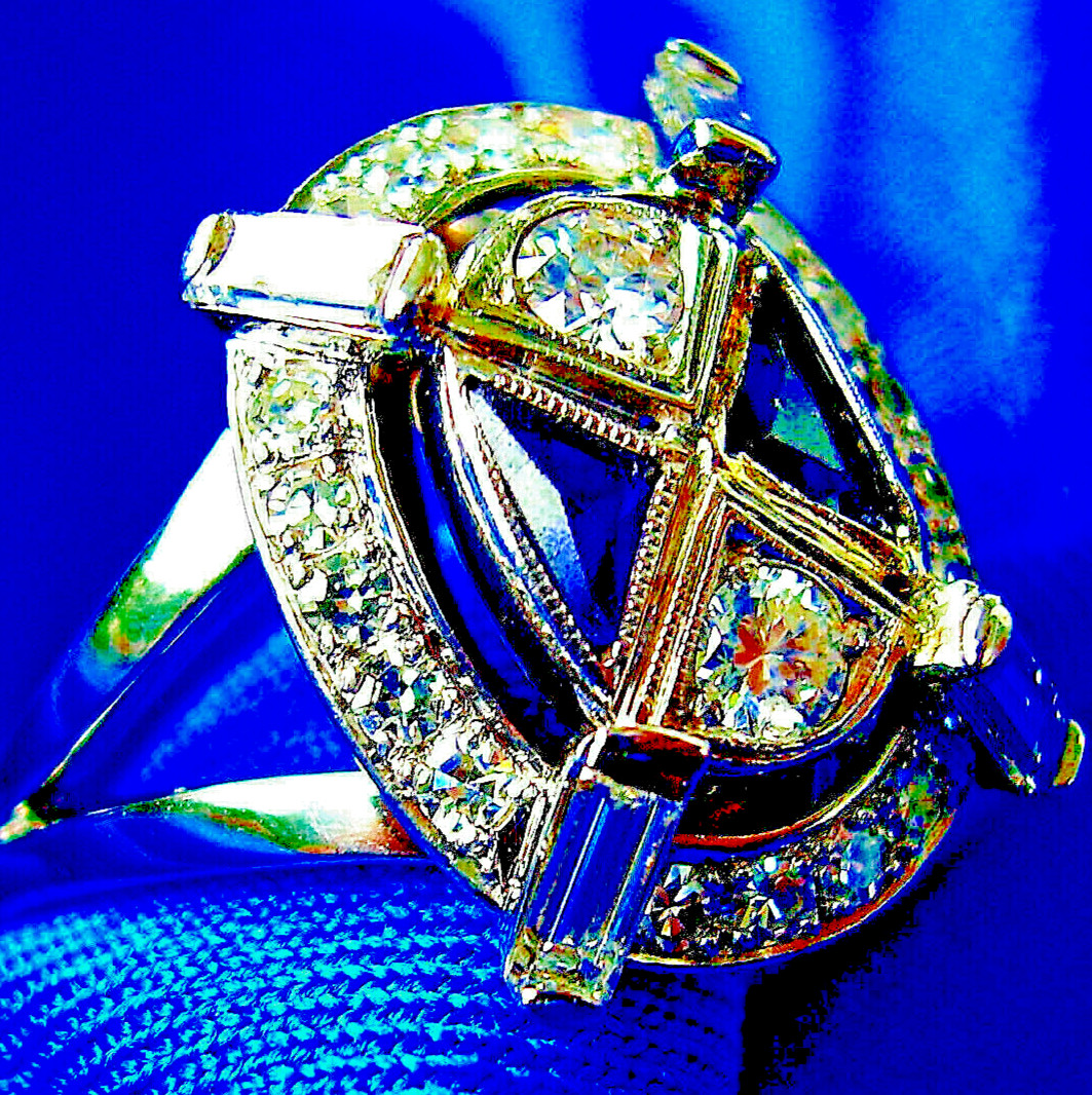 Original EARTH MINED DIAMOND Deco Sapphire Engagement Ring Vintage 18K GOLD