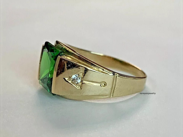 4Ct Emerald Cut Lab Created Emerald Men’s Solitaire Ring 14K Yellow Gold Plated