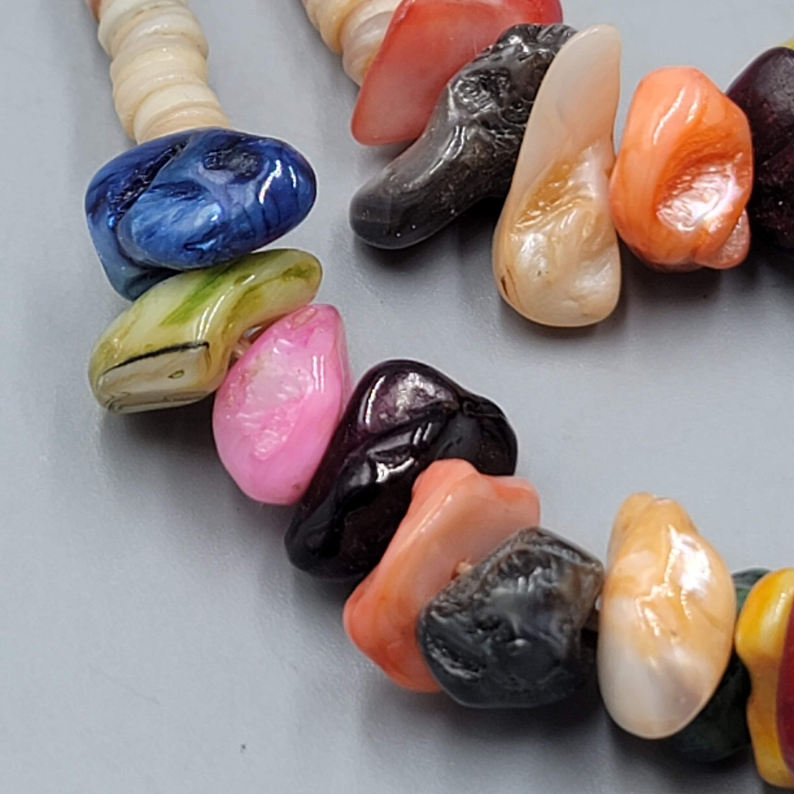 Vintage Dyed Shell Beads Necklace Statement Multicolor 20 in