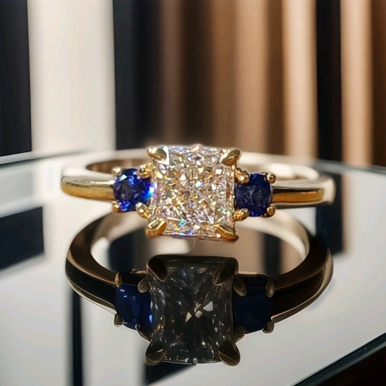 Vintage 14K Yellow Gold Engagement ring 1.41ct.Natural Radiant Cut Diamond