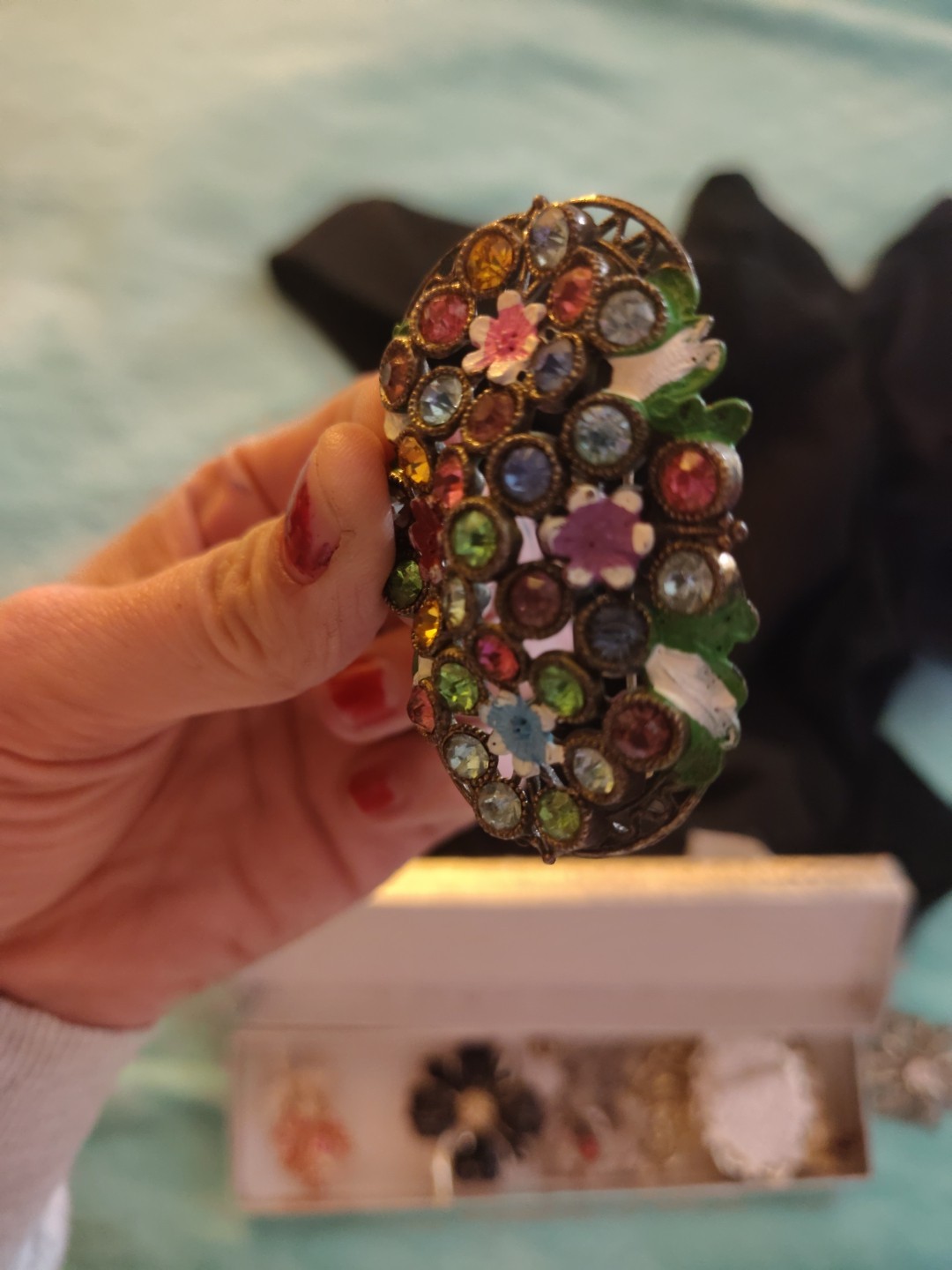 L/N Little Nemo Vintage Signed Multicolored Rhinestone Brooch