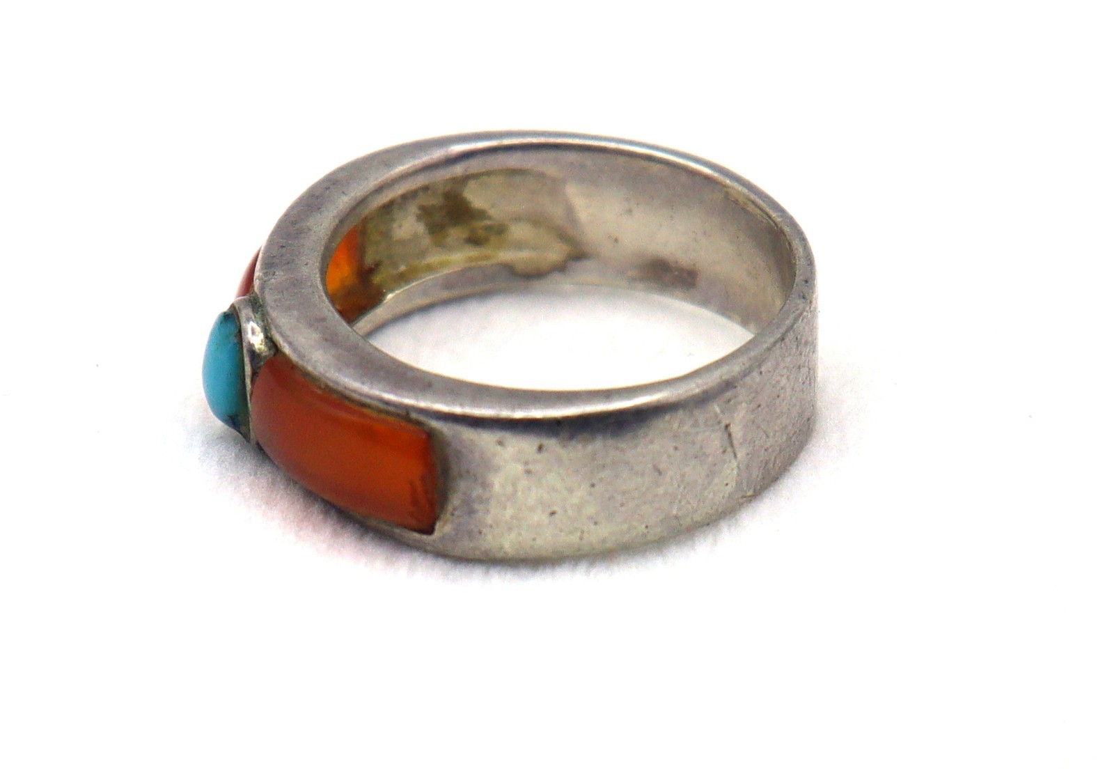 6.610 Grams 925 Sterling Silver Ring Natural Turquoise & Agate Gem US SZ 9.25