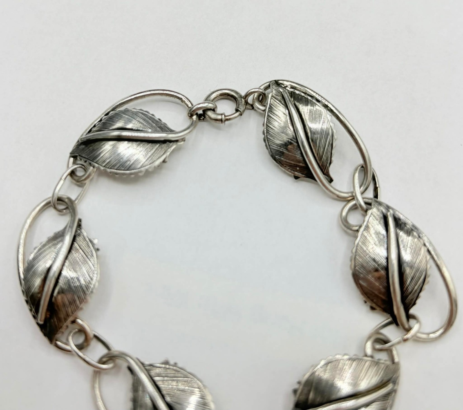 DANECRAFT 925 Sterling Silver – Vintage Floral Leaf Chain Bracelet, 7.5 Inch