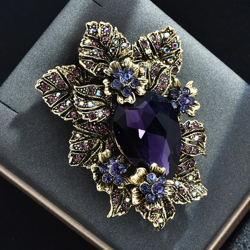 Exaggerated Full Crystal Luxury Flower Brooch Women Men Vintage Exquisite Pin