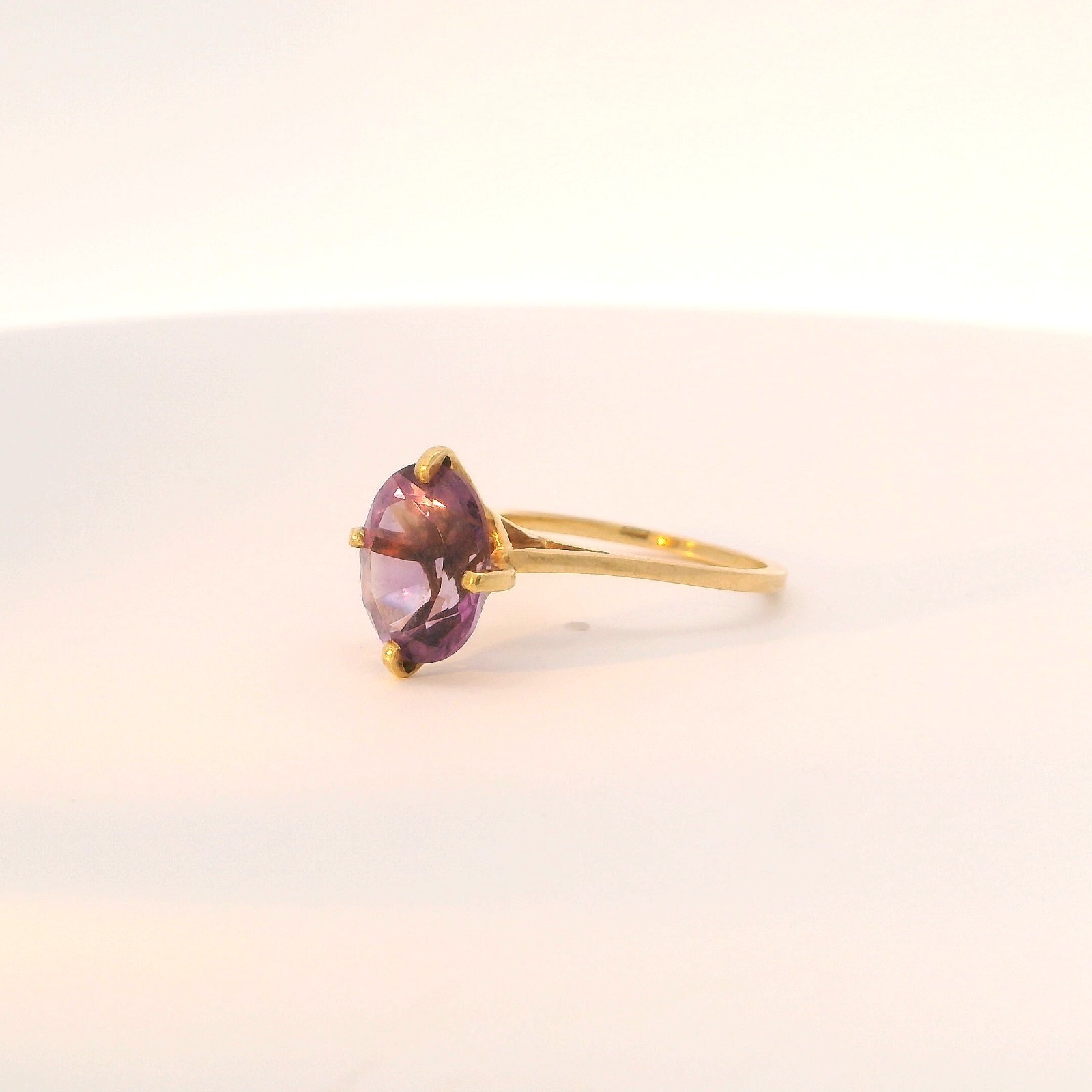 Estate 14K Yellow Gold Amethyst Ring – 1940s High Raised Setting, Size 5.5