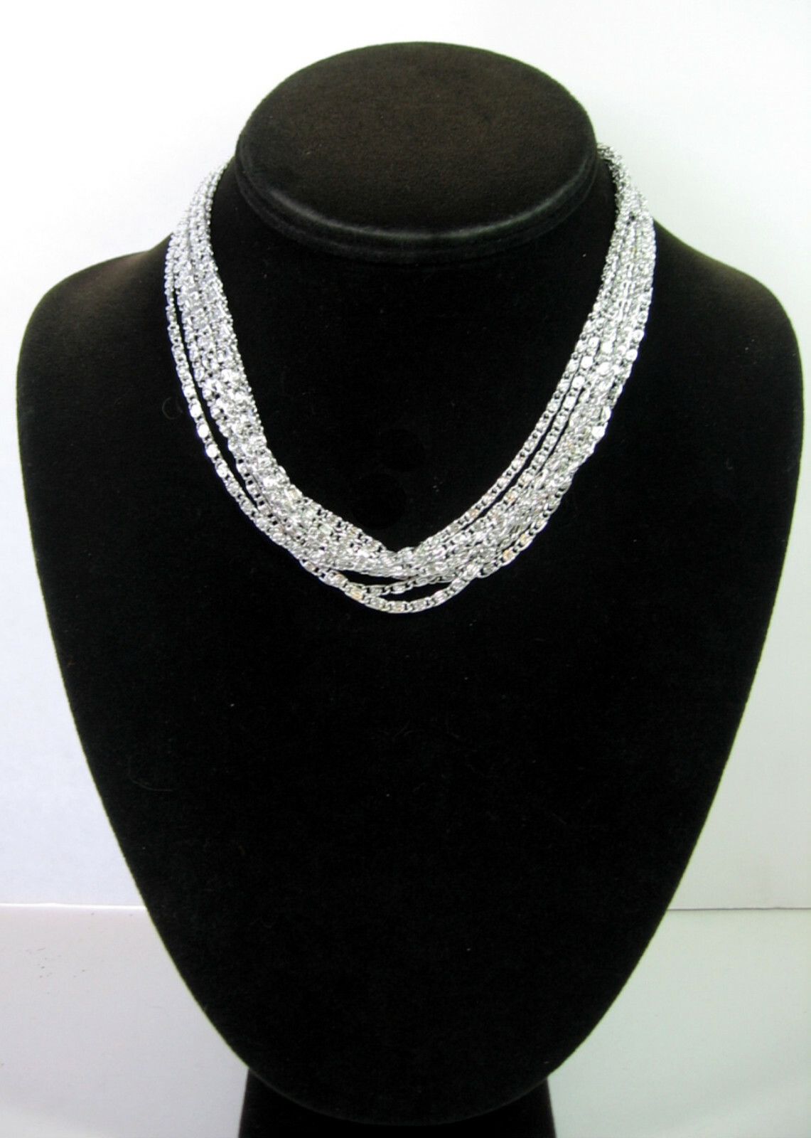 Sarah Coventry SILVERY CASCADE Multi 8 Strand NECKLACE Vintage Silvertone 16″