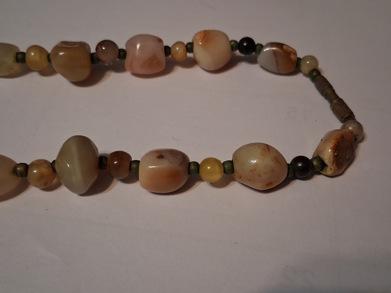 Vintage 60s Beggars Bead Necklace Polished Agate Stone Heavy 34″