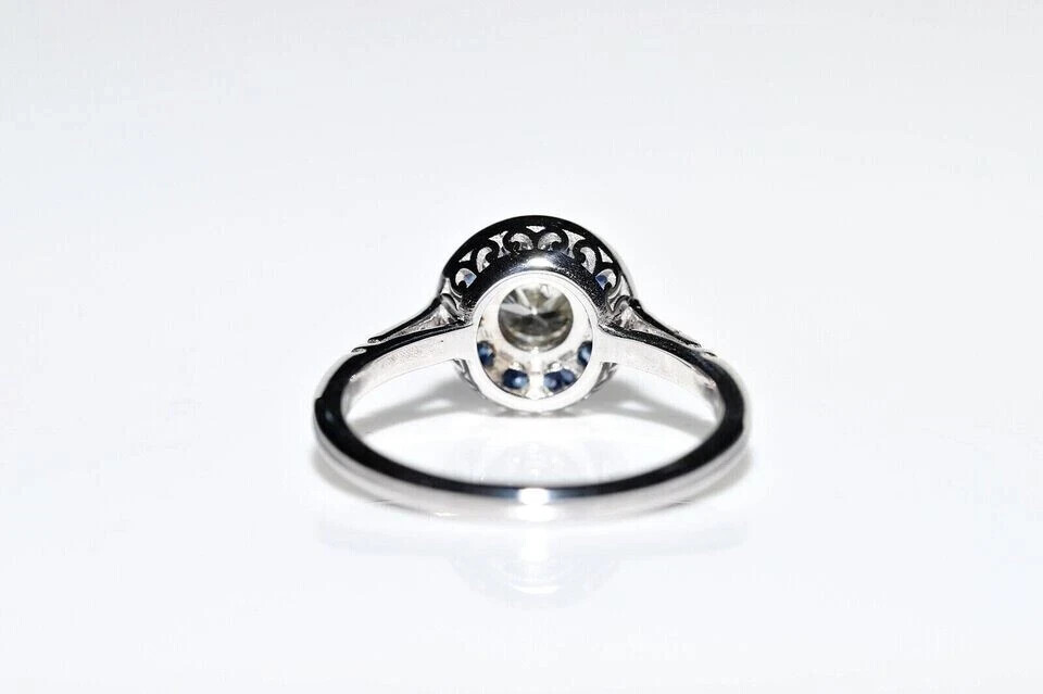 Art Deco Style Old Cut Lab Created Diamond & Sapphire Engagement 925 Silver Ring