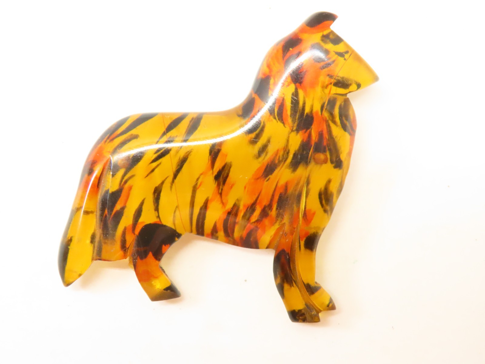 Rare Collie Dog Pin Brooch Amber Tortoiseshell Tone Vintage Golden Brown D5837