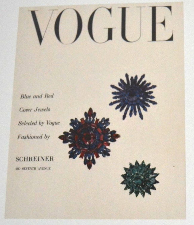 SCHREINER Maltese Cross Brooch RED/BLUE Rhinestones Unsigned Book Piece 3.5 in.