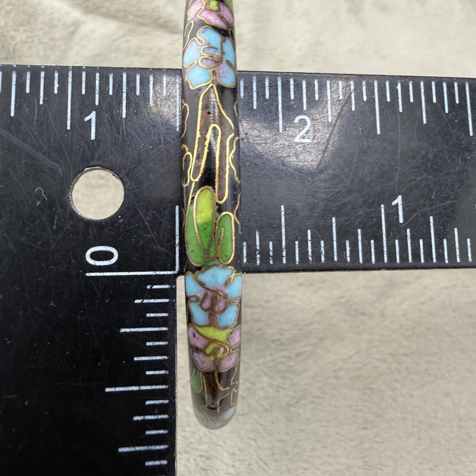 Vintage Cloisonne Bangle Bracelet Gold Tone Black Enamel 8”