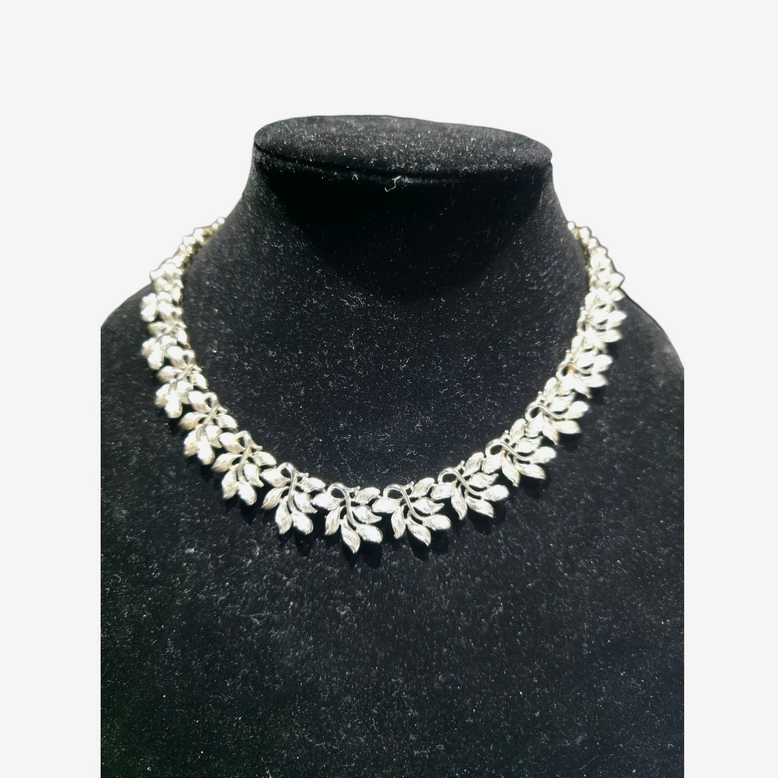 Vintage Coro Silver Tone Leaf Necklace Signed Coro Choker Mid Century