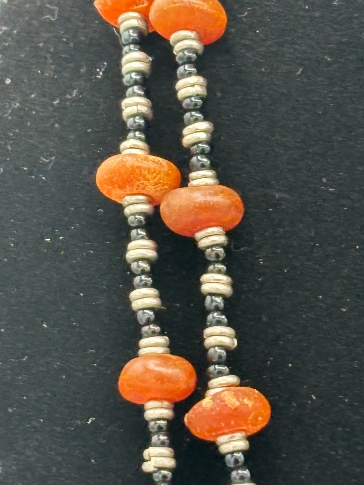 Vintage African Batik Bone Carnelian Trade Bead Multi Strand Necklace Statement