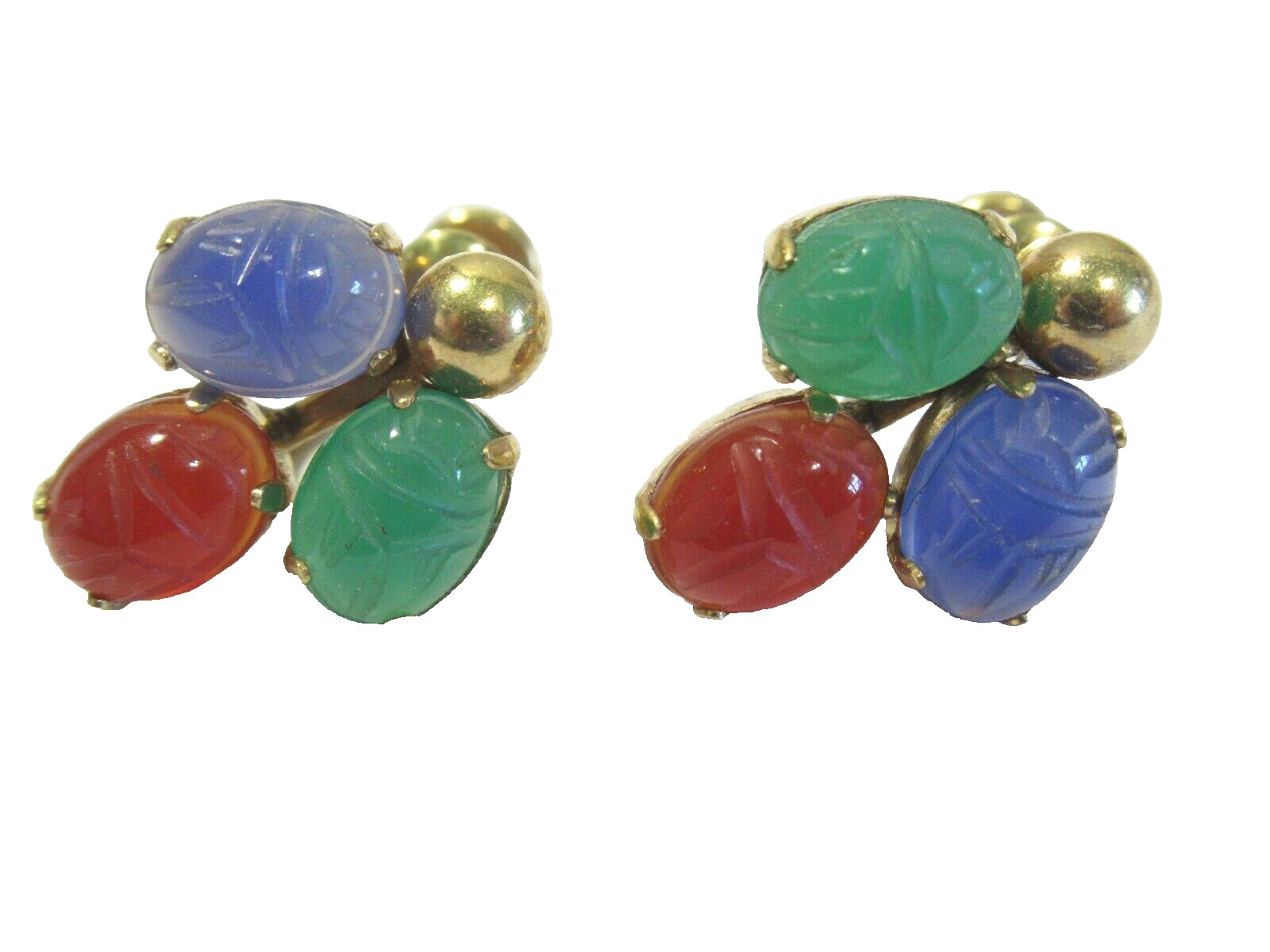 Scarab Van Dell Screw Back Earrings Vintage Gold Filled 1/20th 12K Gemstone